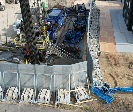 Sound barrier at a work site with image taken from above